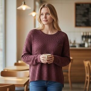 Old Navy Burgundy Textured Knit Pullover Sweater Women's Size L